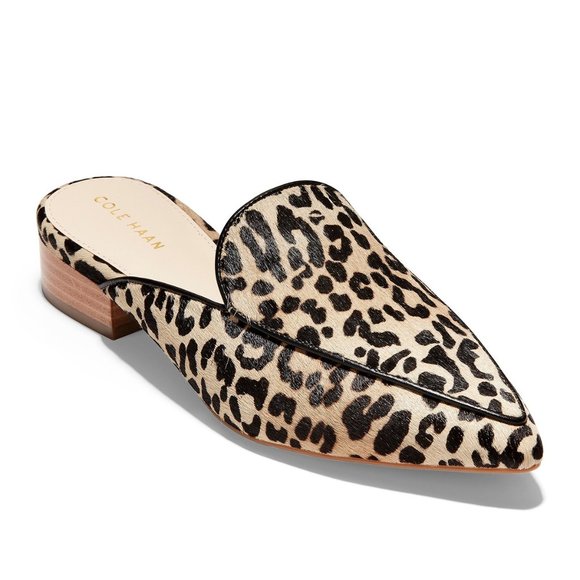 cole haan piper leopard print calf hair mules